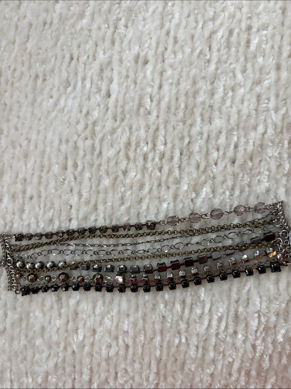 Layered Silver and Black Multi-Row Bracelet